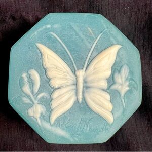 Vintage Robert Nemith Butterfly Flowers Soapstone Trinket Box